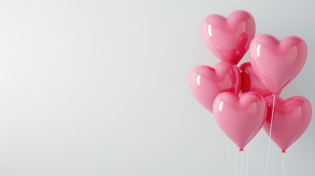 Light backdrop featuring pink heart balloons and space for text. Ideal for wedding invites or Valentines Day celebrations