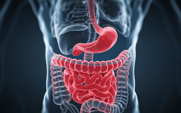 3D medical illustration of human digestive system.