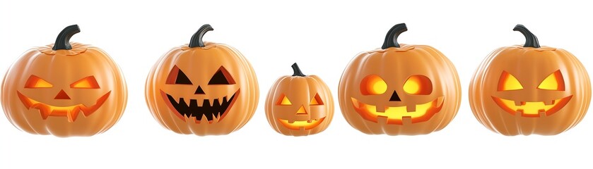 5 Halloween pumpkins with diferents faces for png background