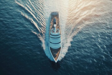 Luxury Yacht Cruising Through Calm Blue Waters During a Sunny Day Near the Coast