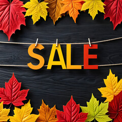 Sale banner with autumn leaves