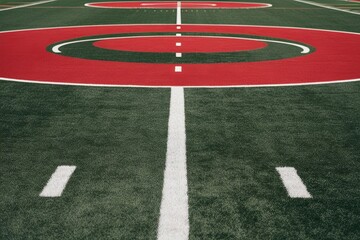 Detailed Closeup of Athletic Field Featuring Red Circular Patterns for Competitive Training and Sports Events