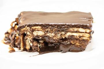 Classic chocolate pavé served with colored gelatin. perfect combination of flavors