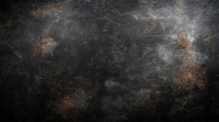Fototapeta premium A dark grungy textured background with subtle brown and white highlights, creating a vintage, scratched effect that evokes a raw and aged atmosphere