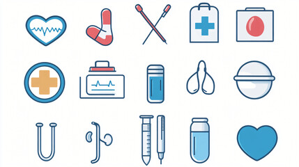 An illustration of various medical icons with a clean and clinical design.