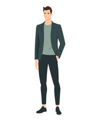 Vector illustration of a man. An elegant look with a dark jacket and black trousers for more formal occasions or office style.