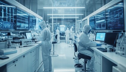 Nuclear research laboratory with scientists working on developing new energy sources. High quality