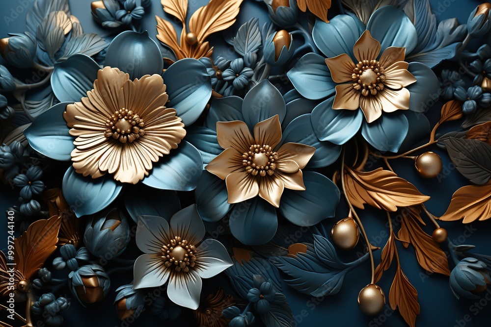 Sticker Blue and Gold Floral Arrangement