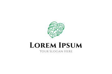 abstract monstera leaf logo in line art design