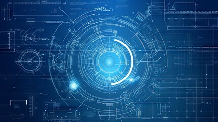 Obraz premium Futuristic digital interface featuring circular patterns, glowing elements, and intricate data displays, representing advanced technology and cybersecurity themes.