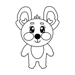 Outline kawaii cute mouse full height for children isolated on white background. Image for children's coloring book