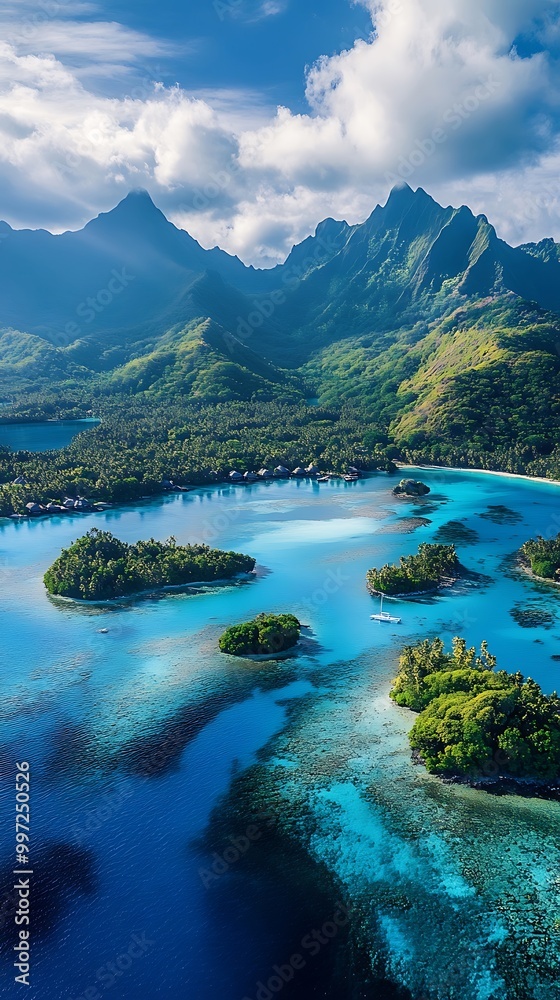 Wall mural aerial perspective of tahiti iti showcasing its serene lagoon and society