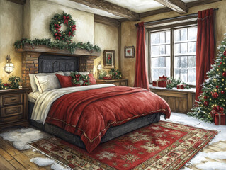 Inviting Christmas bedroom decor illustrations to inspire festive and cozy holiday retreats