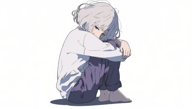  a  girl hold legs  expressing deep sadness and sorrow.