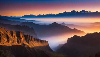 Obraz premium Sunrise over Mountain Peaks