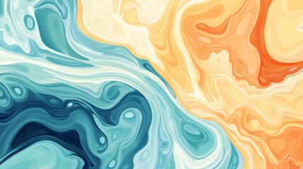 An illustration of an abstract wave pattern with fluid shapes and a soothing color palette.