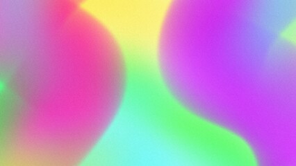 Abstract flat style Vintage glowing neon soft blur defocused noise grainy freeform gradient background Persian rose, yellow, Erin, Fluorescent cyan, purple mid century modern colors copy space