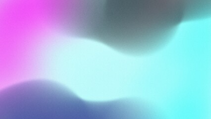 Abstract flat style Vintage glowing neon soft blur defocused noise grainy freeform gradient background Celeste, Aqua, Fuchsia, Ultramarine, Dark purple mid century modern colors copy space