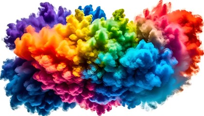 rainbow-colored smoke cloud forming on white