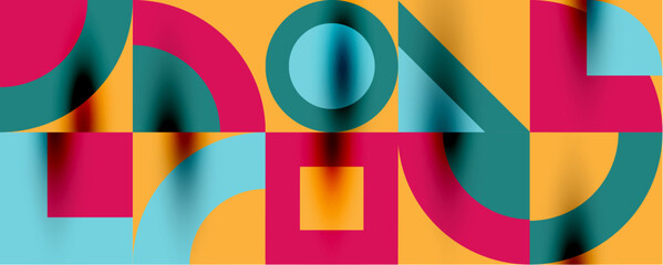 Obraz premium Neo memphis geometric pattern with circles, squares. Pop art abstract background for covers, banners, flyers and posters and other templates