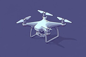 Cartoon style vector illustration of a drone flying above a landscape symbolizing the use of UAV technology in logistics surveillance and automated delivery systems