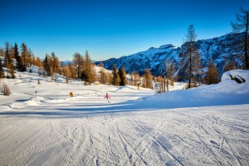 Ski resort Madonna di Campiglio.Panoramic landscape in the winter time of the Dolomite Alps in Madonna di Campiglio. Northern and Central Brenta mountain groups,Italy