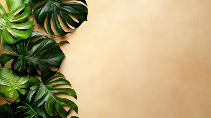 Hand-drawn monstera leaves, vintage botanical illustration, muted earthy tones, textured paper background, sketch style banner