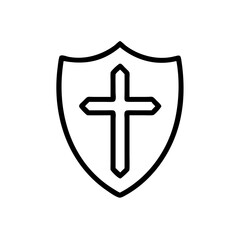 Obraz premium Shield with Cross Outline Vector Symbolizing Protection and Faith