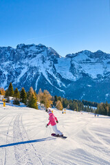 Fototapeta premium Ski resort Madonna di Campiglio.Panoramic landscape in the winter time of the Dolomite Alps in Madonna di Campiglio. Northern and Central Brenta mountain groups,Italy