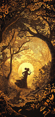 girl silhouette in gold