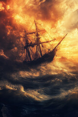 Obraz premium ship in the sunset wallpaper