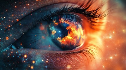 Artistic Eye Reflecting Cosmic Nebula, Digital Art