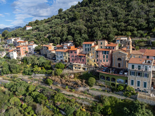 Aerial view on Italian Riviera from French-Italian border in Grimaldi village, Ventimiglia near San-Remo, travel destination, panoramic view from above