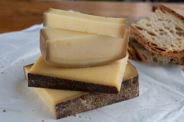 French aged in caves cheese Comte, made from unpasteurised cow milk Prestige,  Vieille Reserve close up