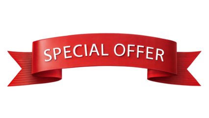 Red banner with 'Special Offer' text on a transparent background for promotions and marketing.