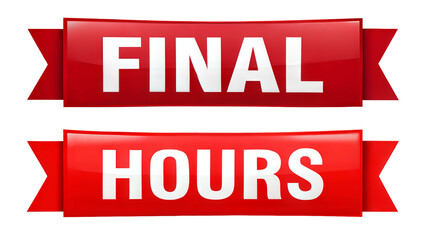 Final Hours sale banner, eye-catching red color, perfect for digital marketing campaigns. Transparent or white background.