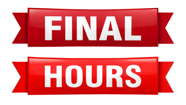Final Hours sale banner, eye-catching red color, perfect for digital marketing campaigns. Transparent or white background.