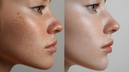 Detailed before-and-after of blackhead removal from chin area, showing the transformation from congested to smooth skin, Realistic, Soft Lighting