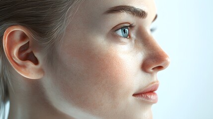 Comparison of pre- and post-facelift effects, with focus on skin tightening and wrinkle reduction around the forehead and neck, 3D Render, High Detail