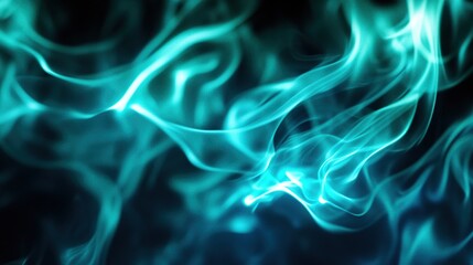 Obraz premium Abstract teal flame-like patterns on a dark background.