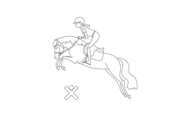 Young equestrian rider jumping with horse outline illustration