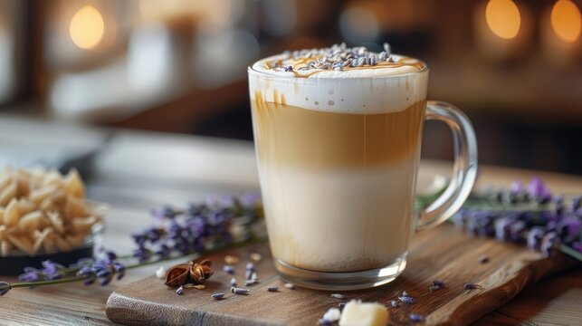 Smooth honey lavender latte with foam.