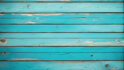 Fototapeta premium A vibrant turquoise wooden plank background, ideal for design and decoration purposes.