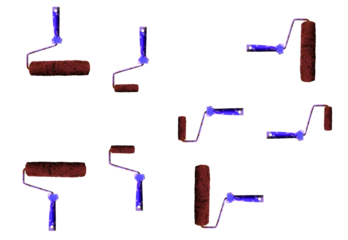 Paint roller covered with red paint. On isolated transparent background.