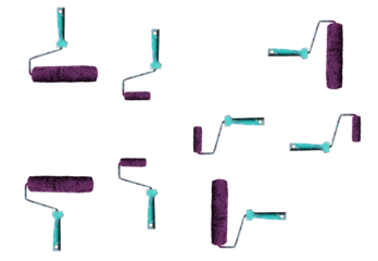 Paint roller covered with purple paint. On isolated transparent background.