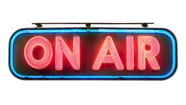 On air neon glowing sign banner isolated