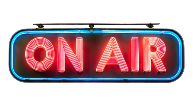 On air neon glowing sign banner isolated
