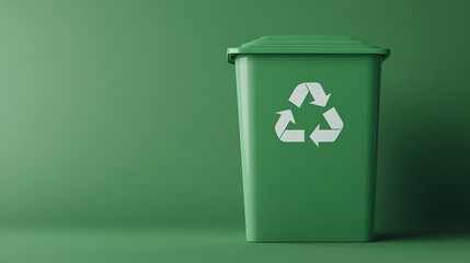Green recycling bin on a solid background.