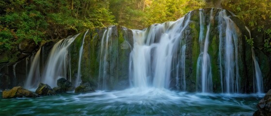 Obraz premium Serene Waterfall in Lush Forest