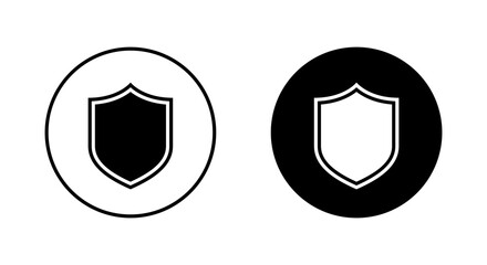 Shield icon on black circle. Guard security sign symbol